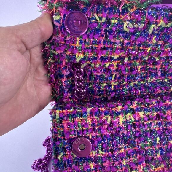 Kurt Geiger London Mini Kensington Bouclé Tweed Bag Purple Eagle Head Chain - Picture 9 of 12